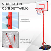 Canestro da Basket da Esterno con Supporto e Altezza Regolabile in Metallo Rosso e Bianco