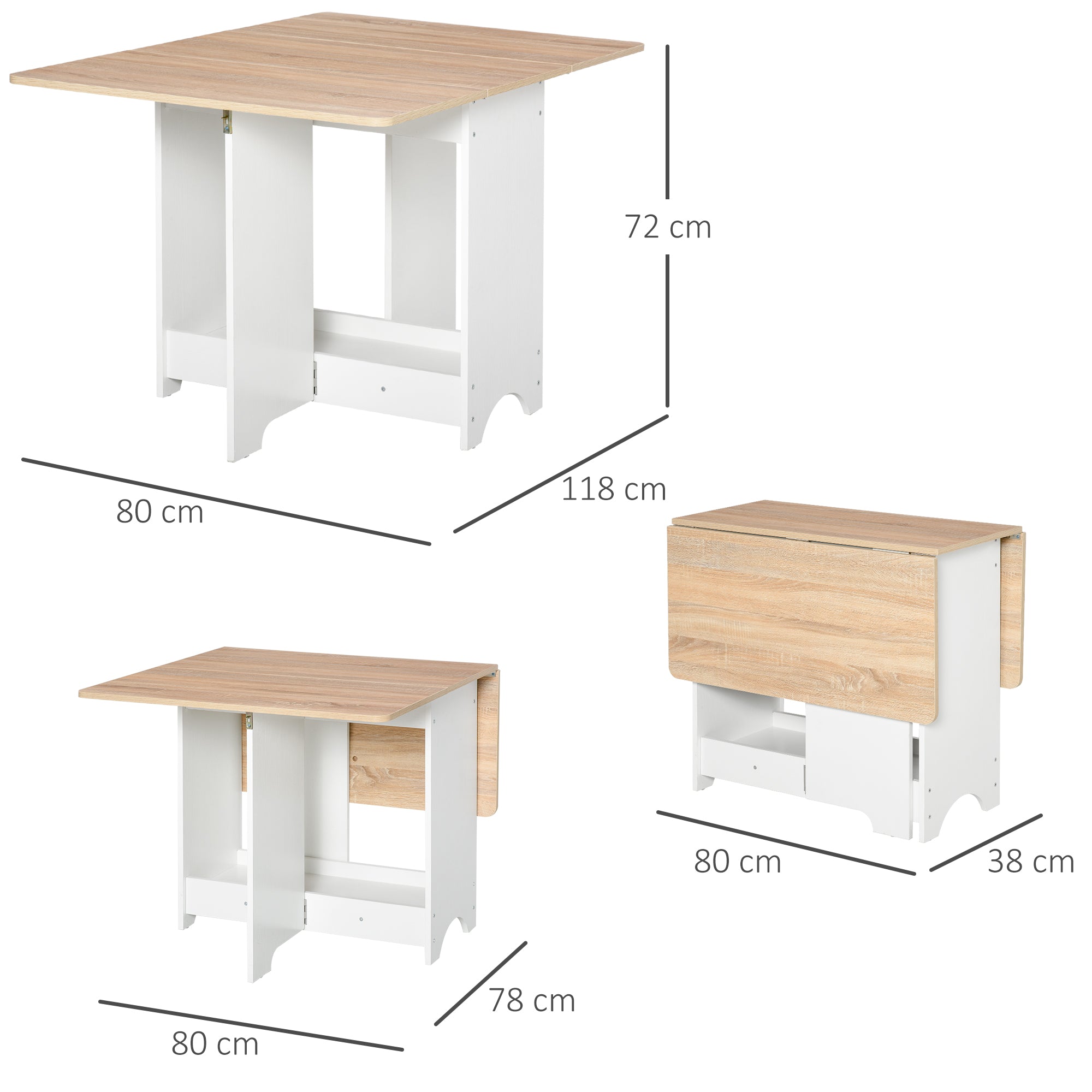 Tavolo Pieghevole Salvaspazio 118x80x72 cm in Legno Truciolare Bianco e Color Legno