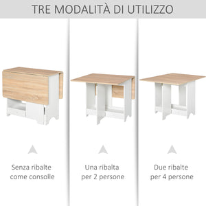 Tavolo Pieghevole Salvaspazio 118x80x72 cm in Legno Truciolare Bianco e Color Legno