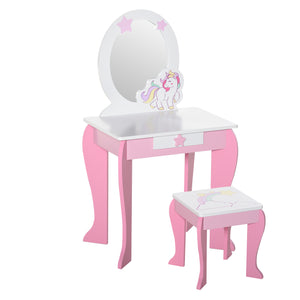 Specchiera Giocattolo per Bambini con Sgabello in MDF Rosa e Bianco