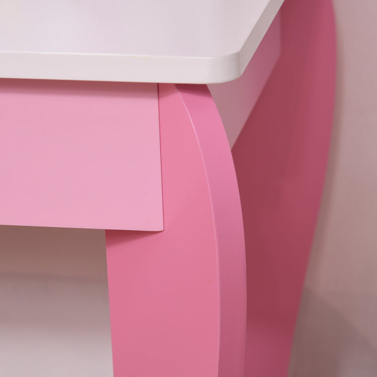 Specchiera Giocattolo per Bambini con Sgabello in MDF Rosa e Bianco