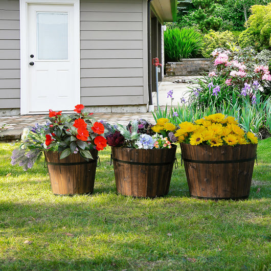 Set 3 Vasi da Giardino per Piante e Fiori in Legno Carbonizzato