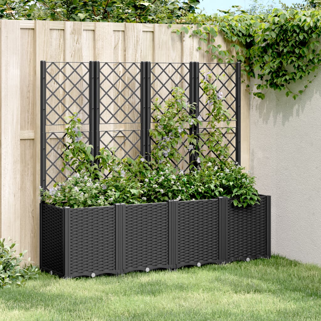 vidaXL Fioriera da Giardino con Traliccio Nera 160x40x140 cm in PP