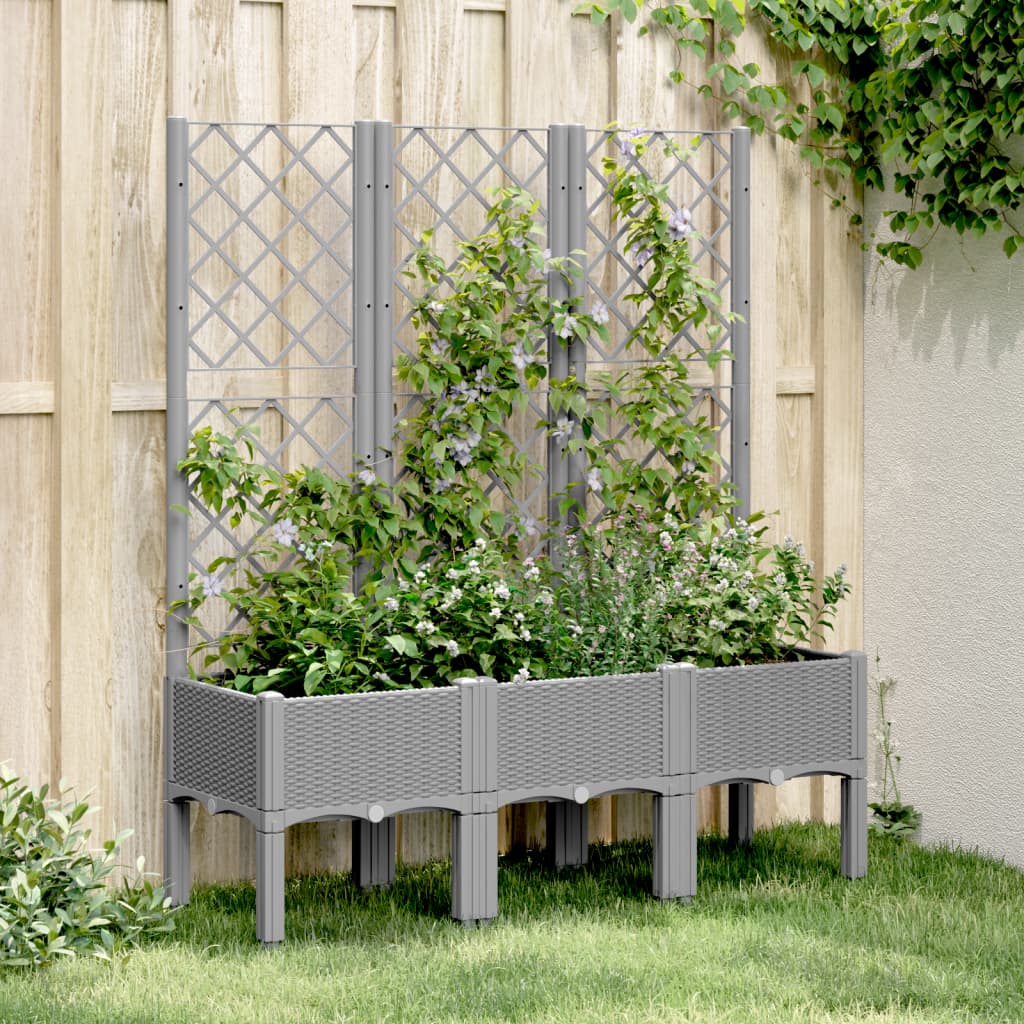 vidaXL Fioriera Giardino con Traliccio Grigio Chiaro 120x40x142 cm PP