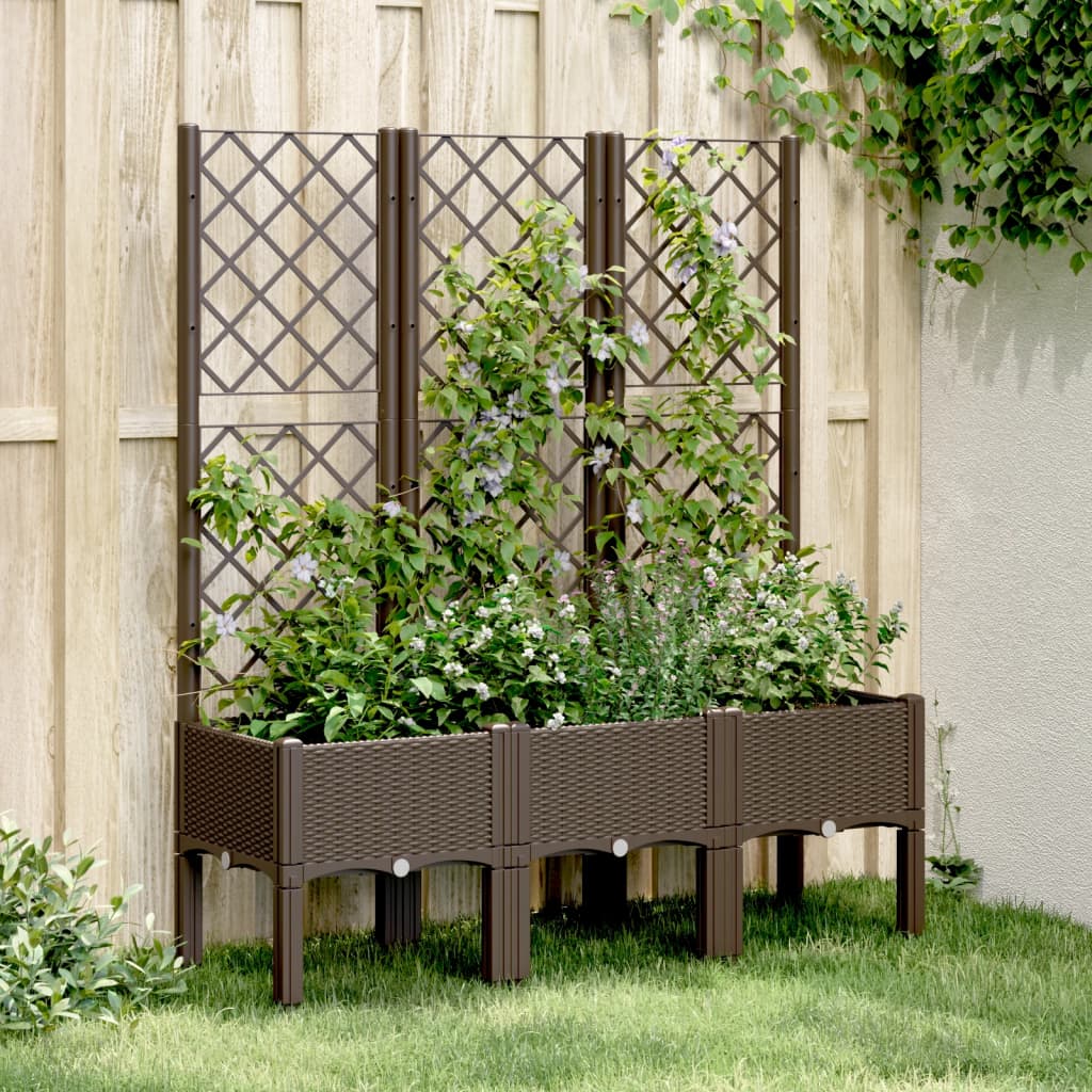 vidaXL Fioriera da Giardino con Traliccio Marrone 120x40x142 cm in PP