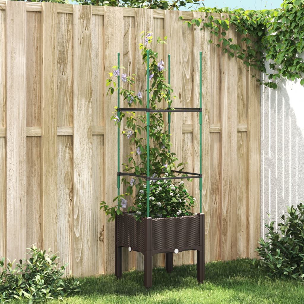 vidaXL Fioriera da Giardino con Traliccio Marrone 40x40x142,5 cm in PP