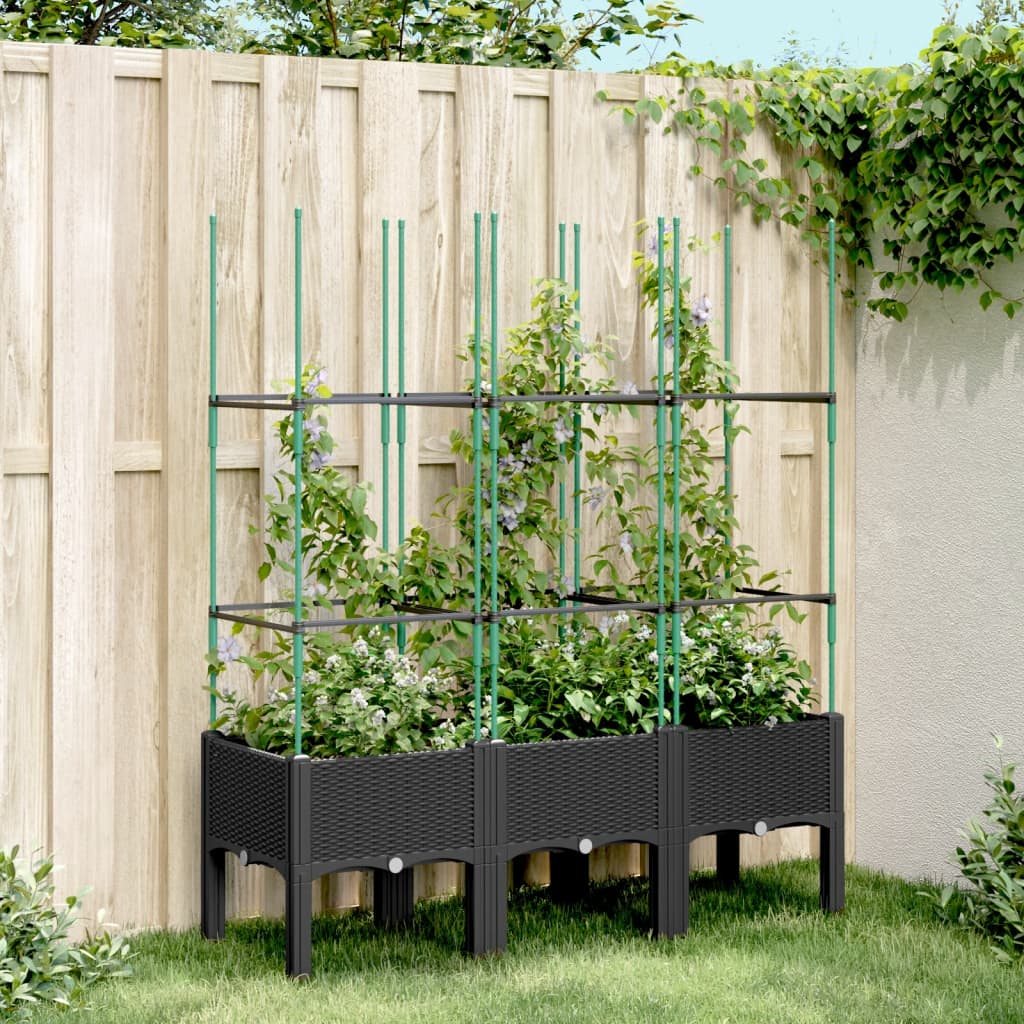 vidaXL Fioriera da Giardino con Traliccio Nera 120x40x142,5 cm in PP