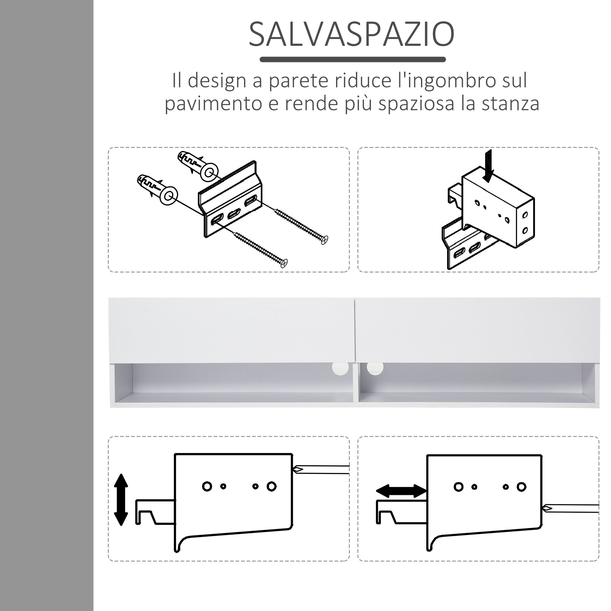 Mobile TV Sospeso 140x32x31 cm in Legno Truciolare Grigio