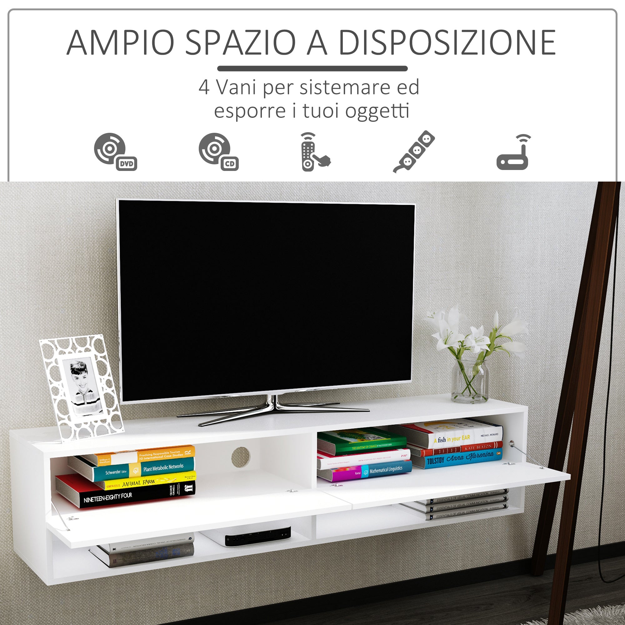 Mobile TV Sospeso 140x32x31 cm in Legno Truciolare Grigio