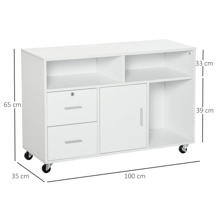 Mobile Porta Stampante con Cassetti 100x35x65 cm in Legno Truciolare Bianco