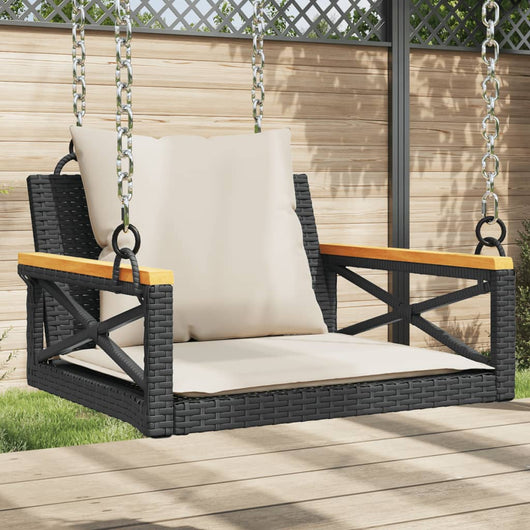 vidaXL Panchina a Dondolo con Cuscini Nera 63x62x40 cm in Polyrattan