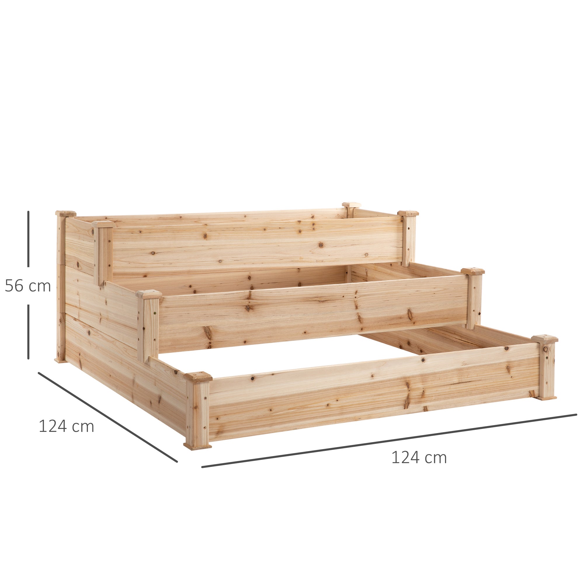 Letto per Orto Fioriera 3 Ripiani 124x124x56 cm in Legno Naturale