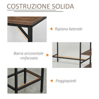 Set Tavolo Alto 109x60x100 cm e 2 Sgabelli in Metallo e Truciolare Marrone