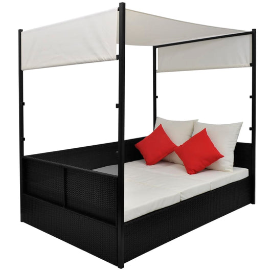 vidaXL Lettino da Giardino con Tetto Nero 190x130 cm in Polyrattan