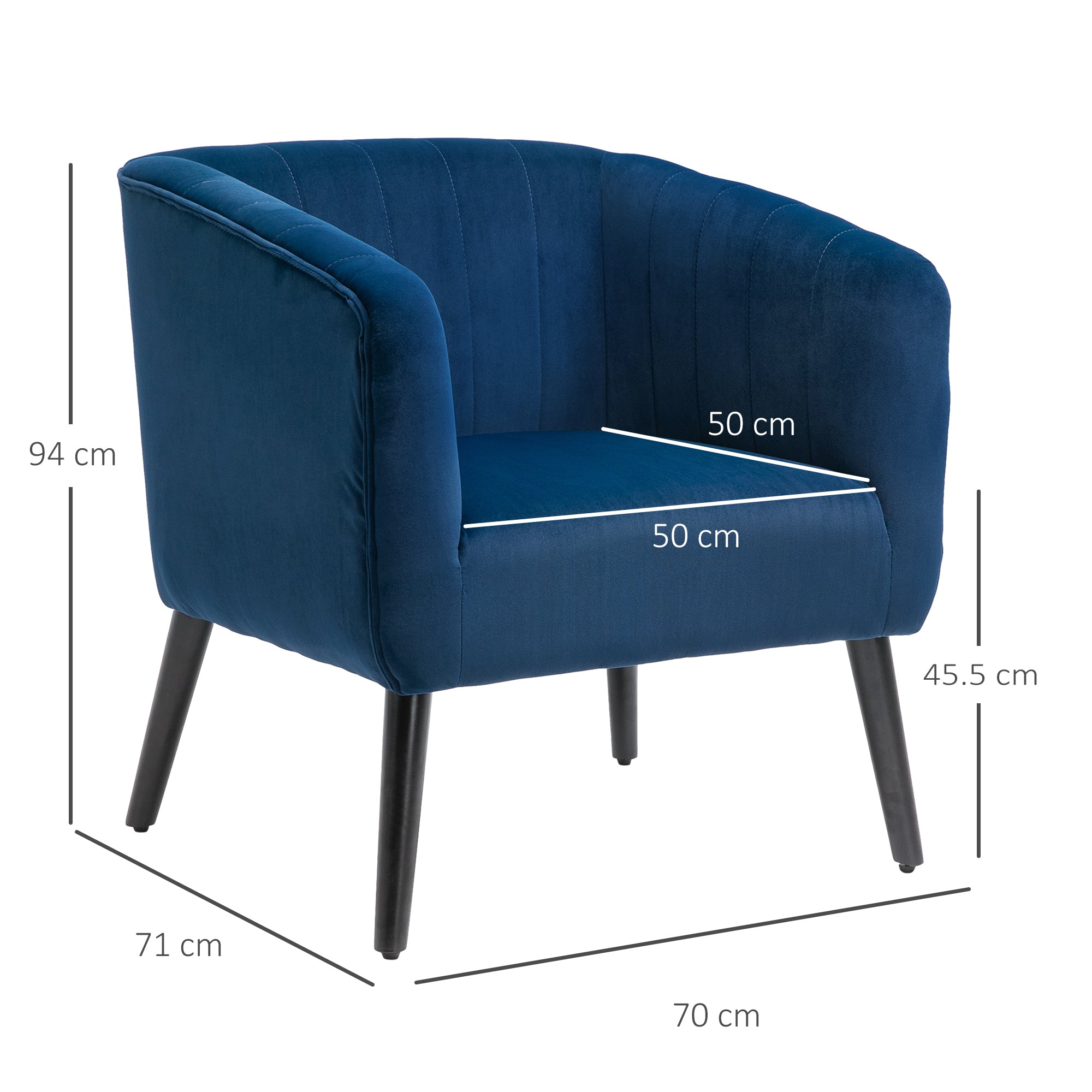 Poltroncina Imbottita 71x49x94 cm in Tessuto Vellutato Blu