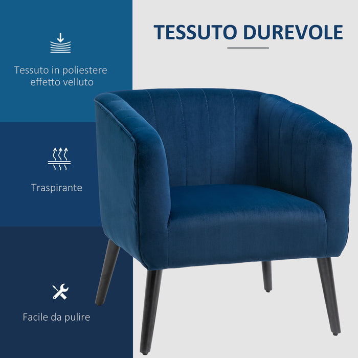 Poltroncina Imbottita 71x49x94 cm in Tessuto Vellutato Blu