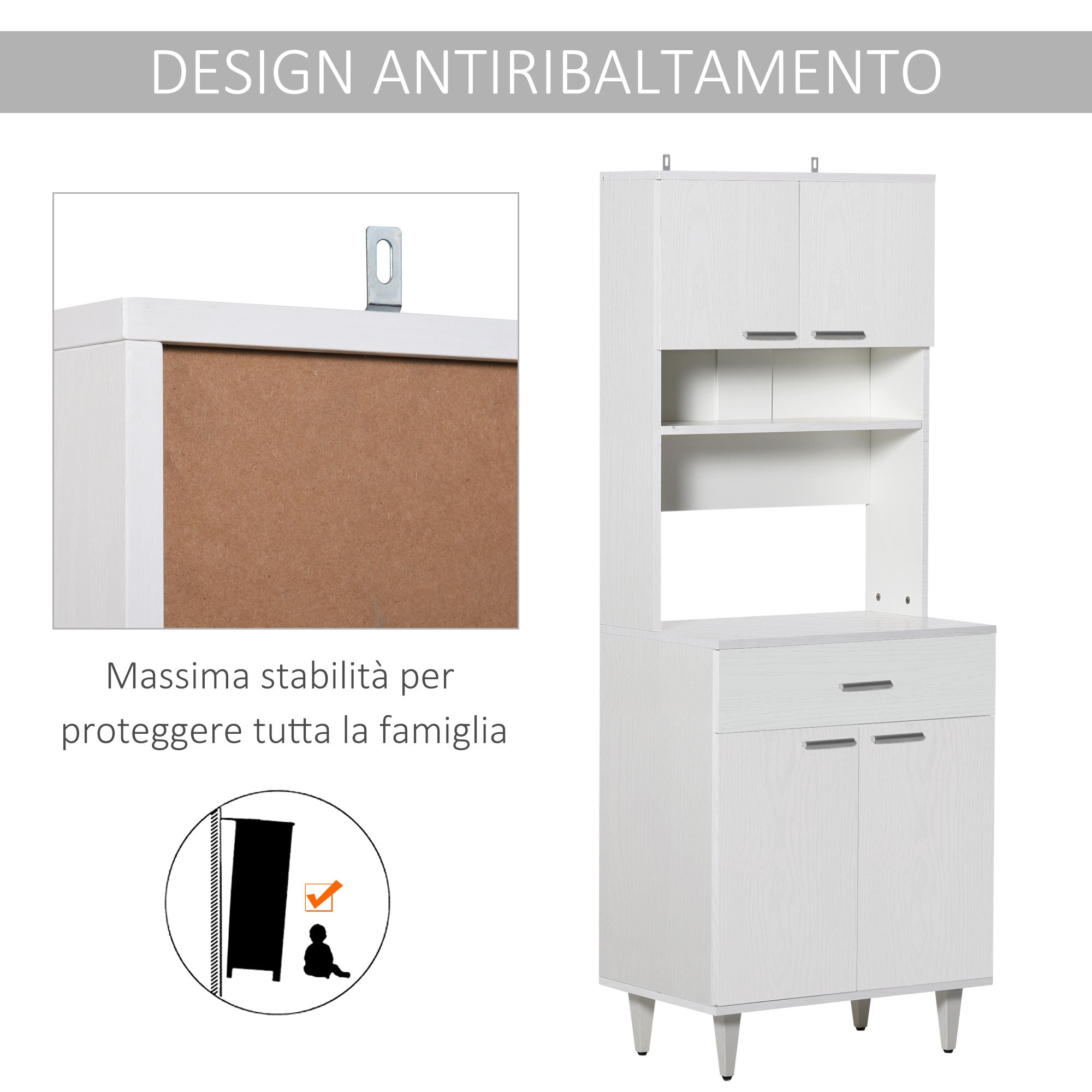 Credenza da Cucina 60x40x160 cm in Legno Bianco