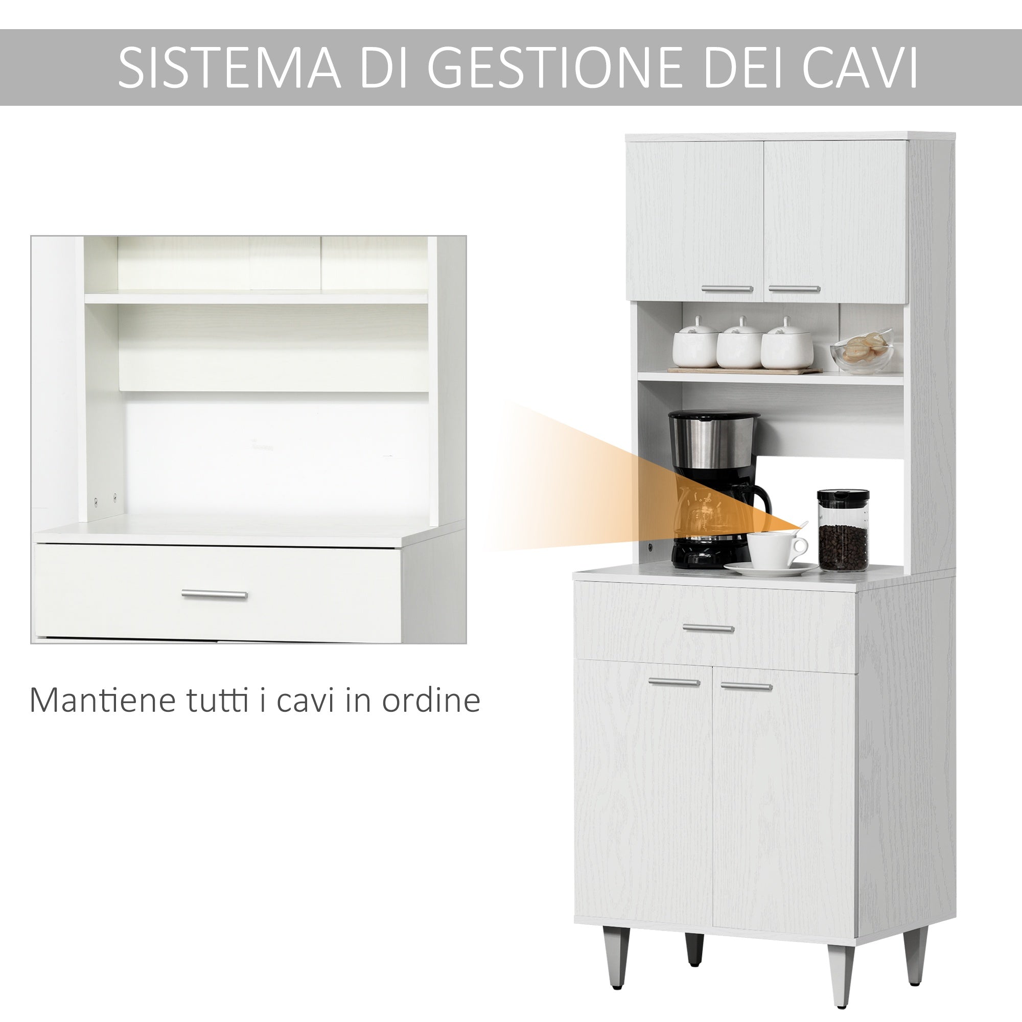 Credenza da Cucina 60x40x160 cm in Legno Bianco