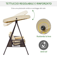 Dondolo 3 Posti da Giardino 260x124,5x180 cm in Metallo e Tessuto Beige