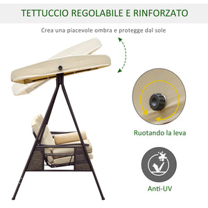 Dondolo 3 Posti da Giardino 260x124,5x180 cm in Metallo e Tessuto Beige