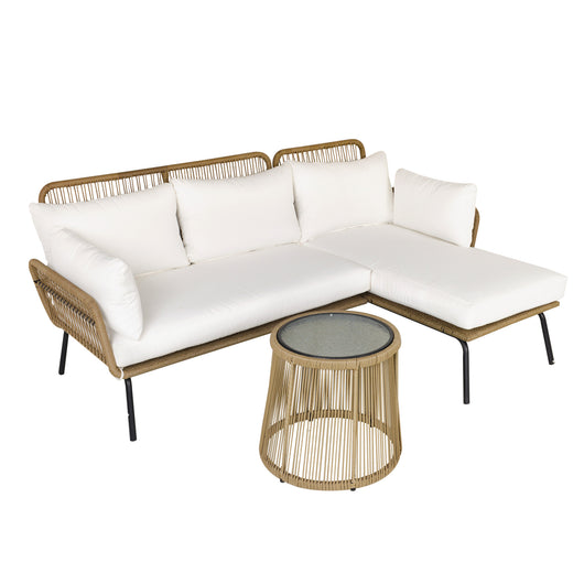 Set Salotto da Giardino Divano Angolare e Tavolino in Rattan Beige e Caffè