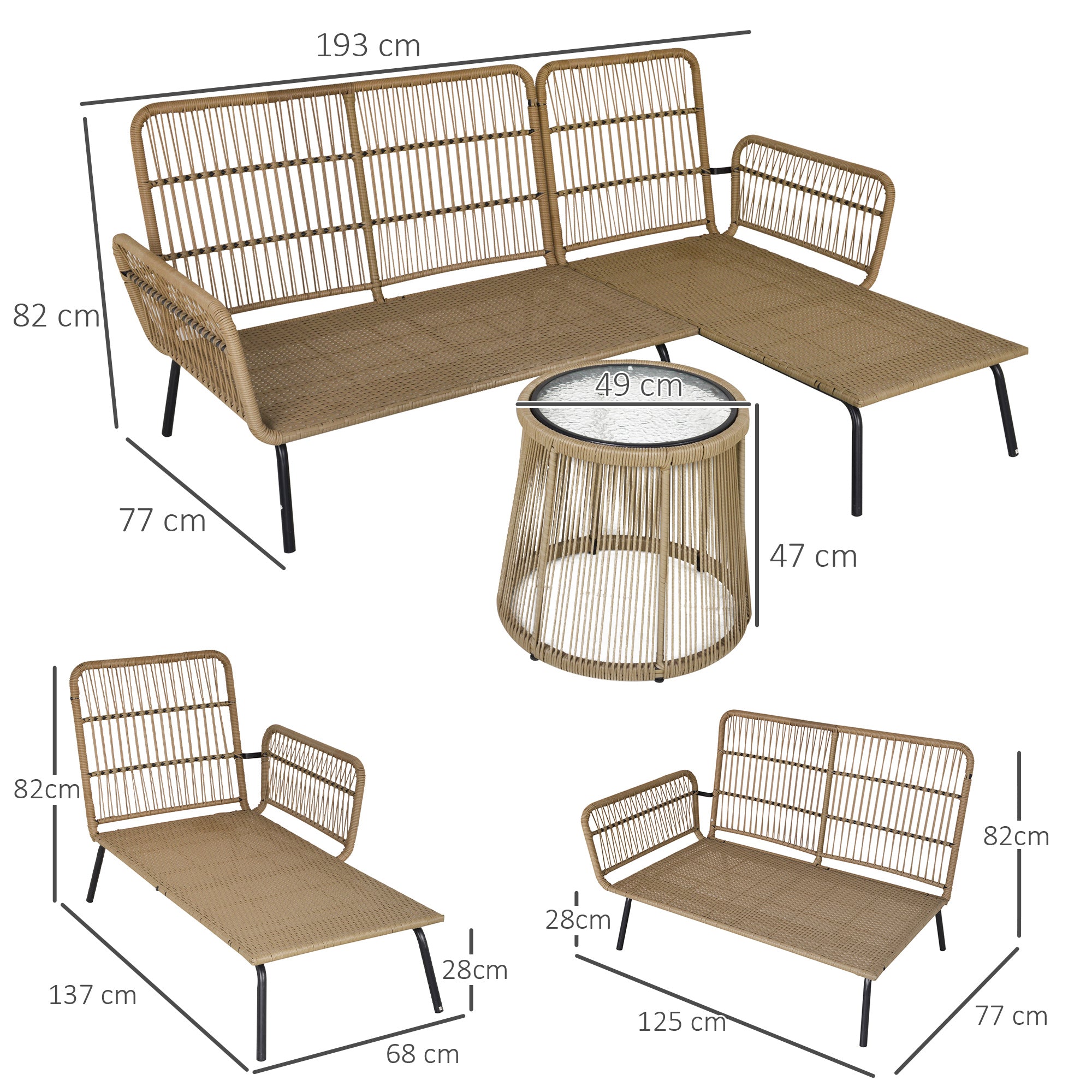 Set Salotto da Giardino Divano Angolare e Tavolino in Rattan Beige e Caffè