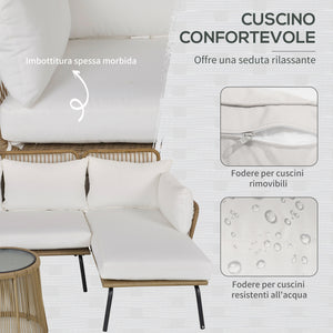 Set Salotto da Giardino Divano Angolare e Tavolino in Rattan Beige e Caffè