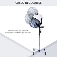 Casco Asciugacapelli Professionale 1180W con Ruote e Timer Bianco