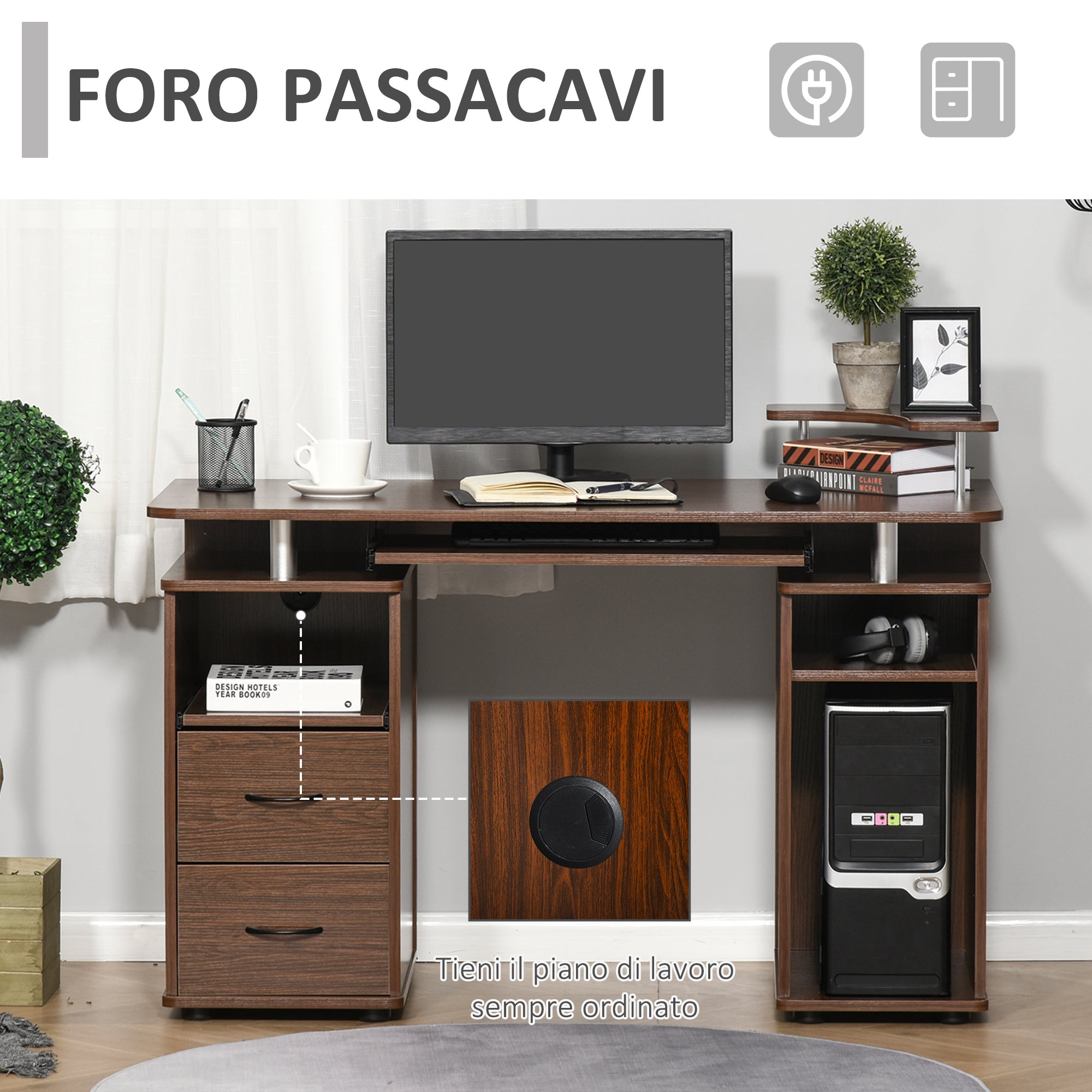 Scrivania da Ufficio Porta PC 120x55x85 cm in Legno Marrone Noce