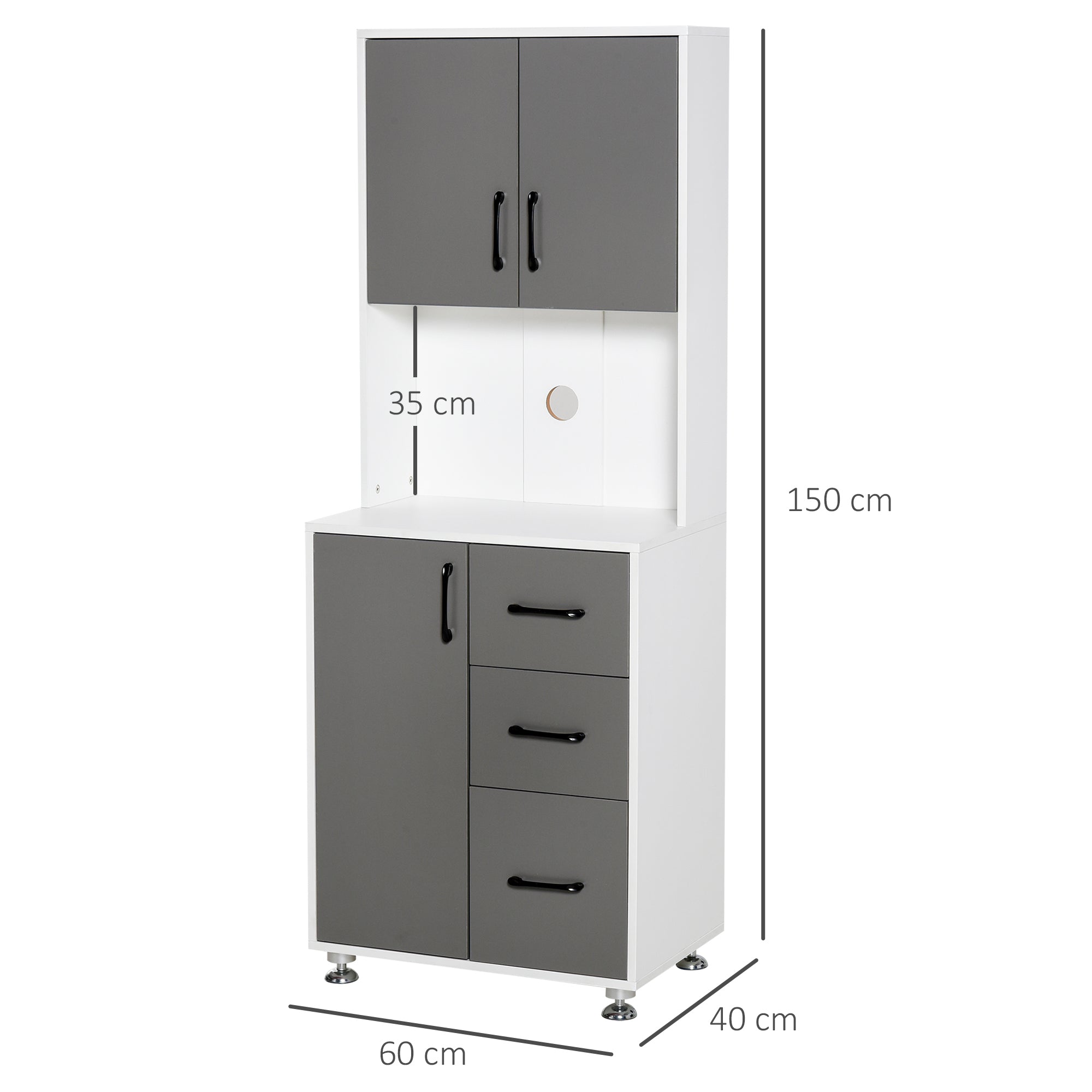 Credenza da Cucina 60x40x150 cm in Legno Truciolare Grigio e Bianca