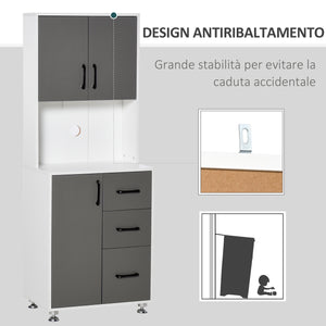 Credenza da Cucina 60x40x150 cm in Legno Truciolare Grigio e Bianca