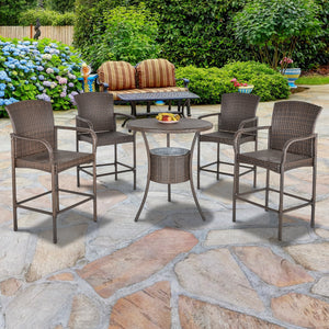 Set Tavolino con 4 Sedie da Giardino in Rattan Sintetico Marrone