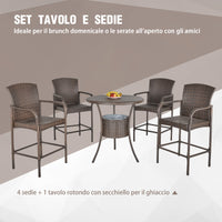 Set Tavolino con 4 Sedie da Giardino in Rattan Sintetico Marrone