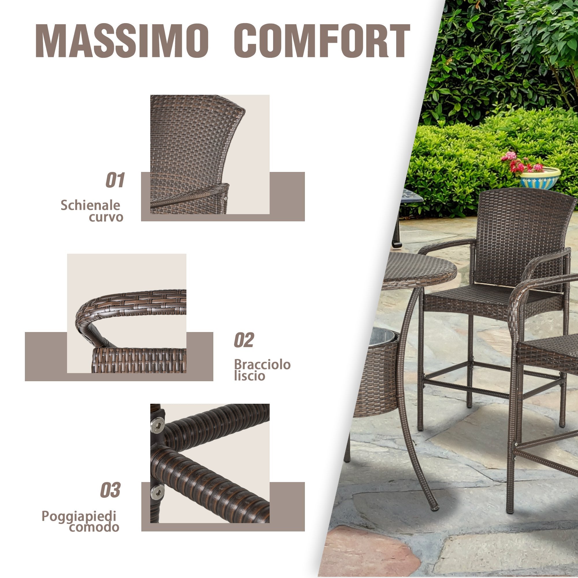 Set Tavolino con 4 Sedie da Giardino in Rattan Sintetico Marrone