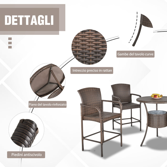 Set Tavolino con 4 Sedie da Giardino in Rattan Sintetico Marrone