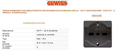 Gewiss GW21246 SERIE SYSTEM presa schuko 10/16a Nera