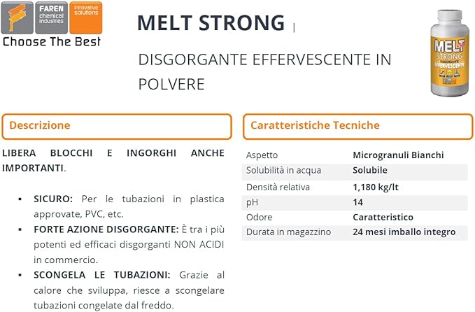 DISGORGANTE EFFERVESCENTE MELT STRONG IN POLVERE 600 GR. Barattolo 600 gr.