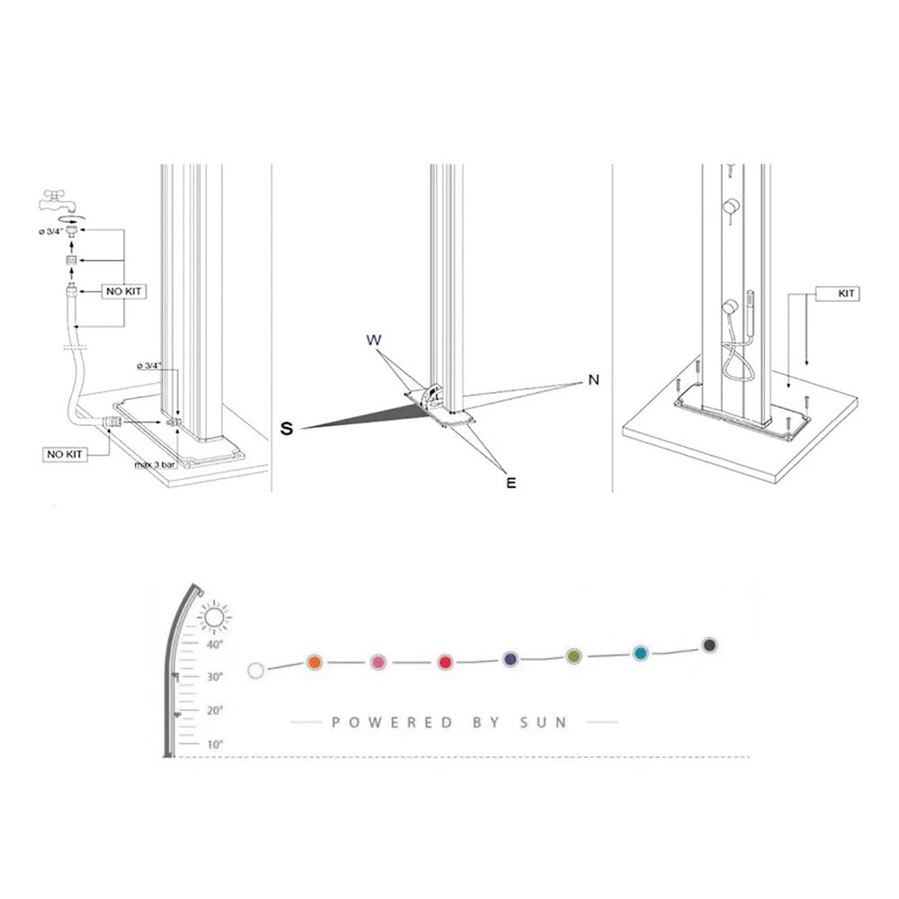 Doccia Solare da Esterno Giardino 40L Miscelatore e Doccetta Mobile Arkema Dada S Fascia Inox Verde