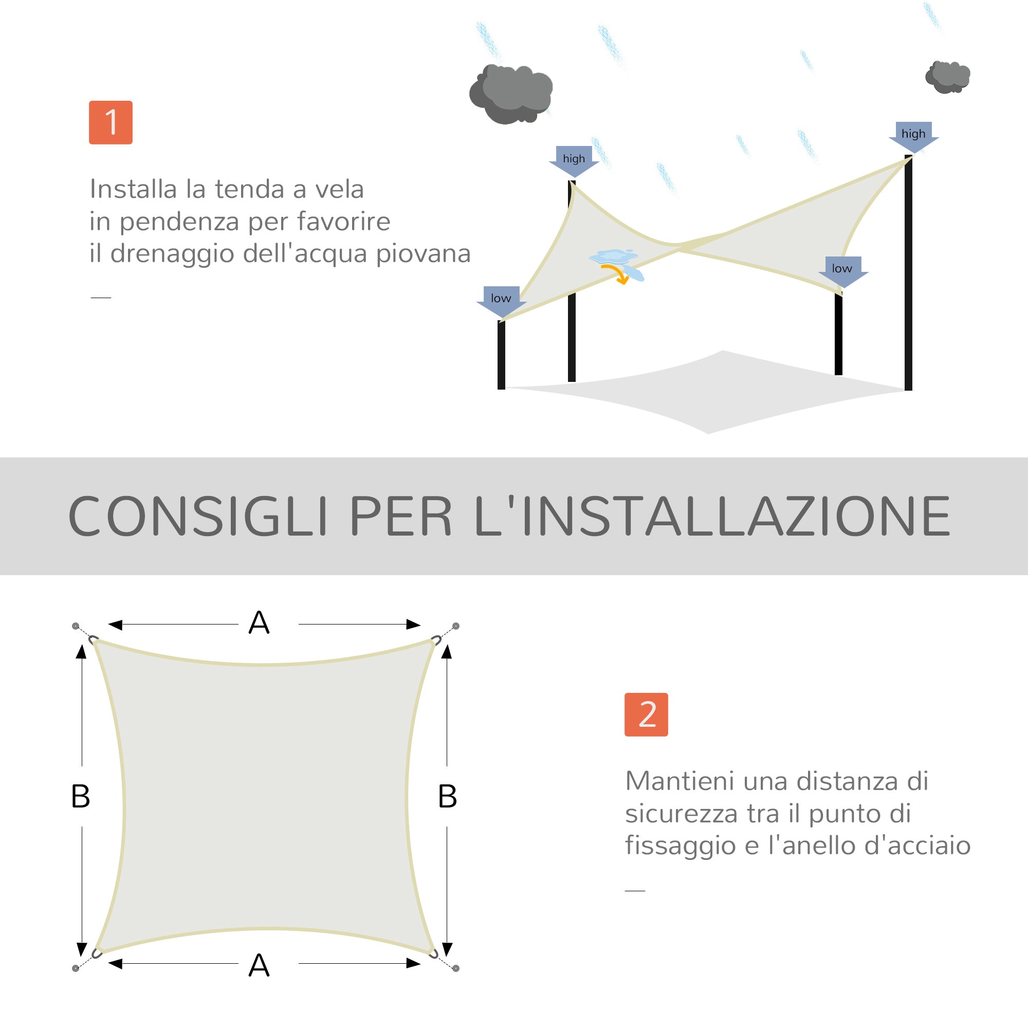 Tenda a Vela Ombreggiante Rettangolare 3x4m in Poliestere Bianco Crema