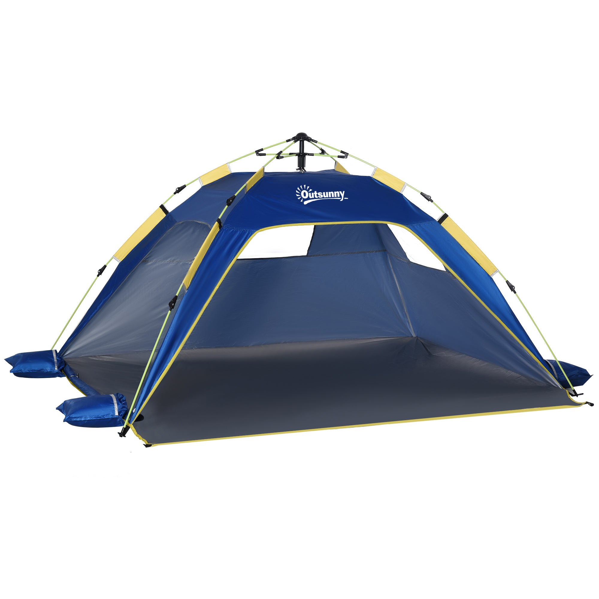 Tenda da Spiaggia Pop Up 220x173x120 cm con Finestre in Poliestere Blu