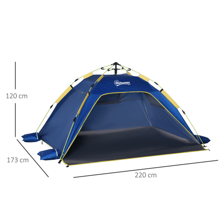 Tenda da Spiaggia Pop Up 220x173x120 cm con Finestre in Poliestere Blu