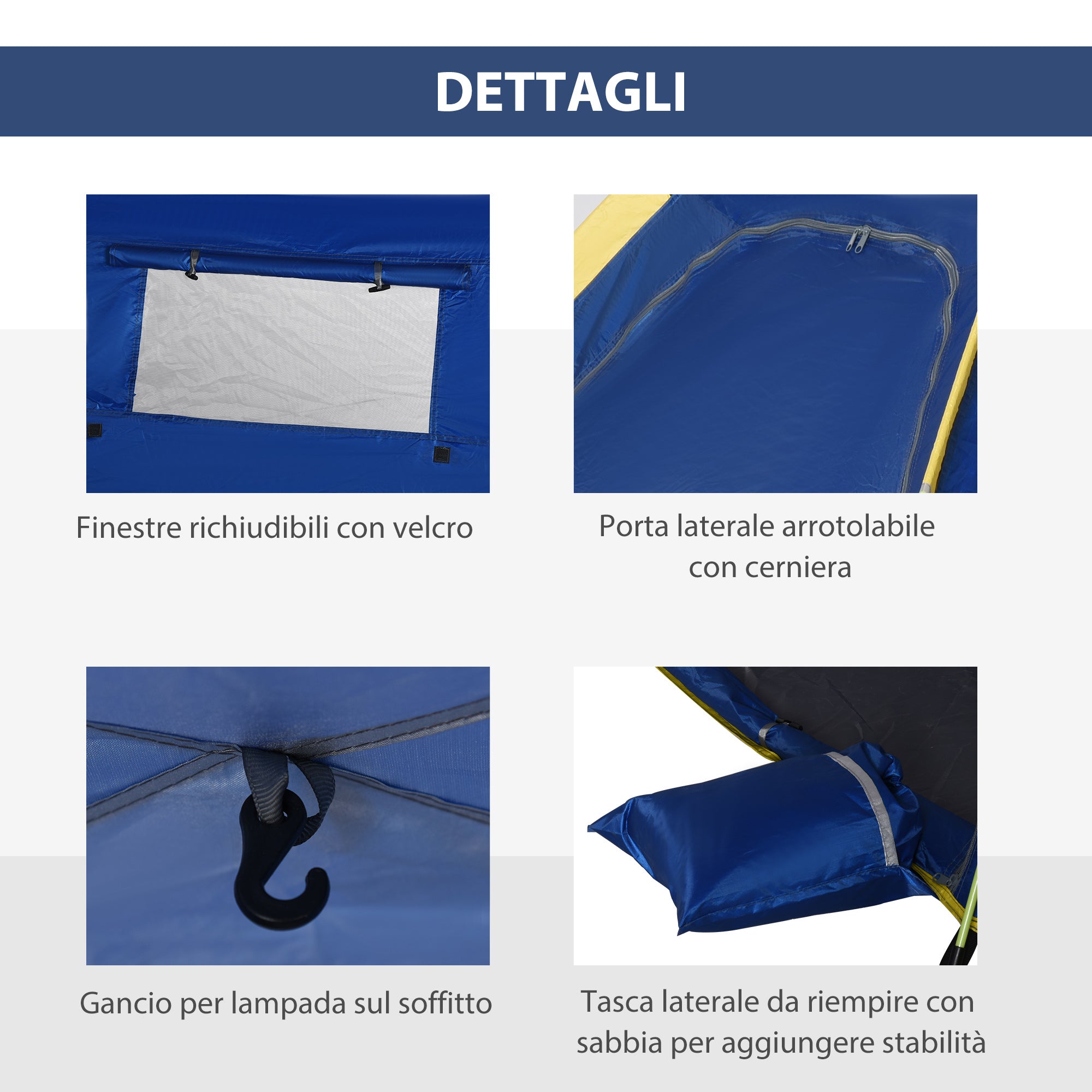 Tenda da Spiaggia Pop Up 220x173x120 cm con Finestre in Poliestere Blu