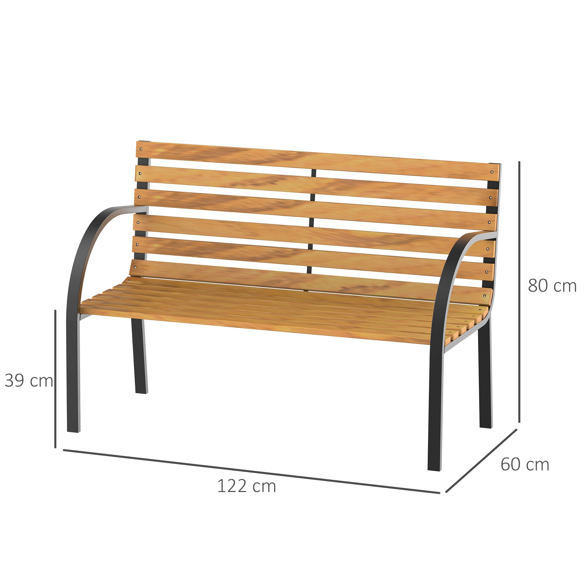 Panca da Giardino 2 Posti 122x60x80 cm in Legno e Acciaio Nero