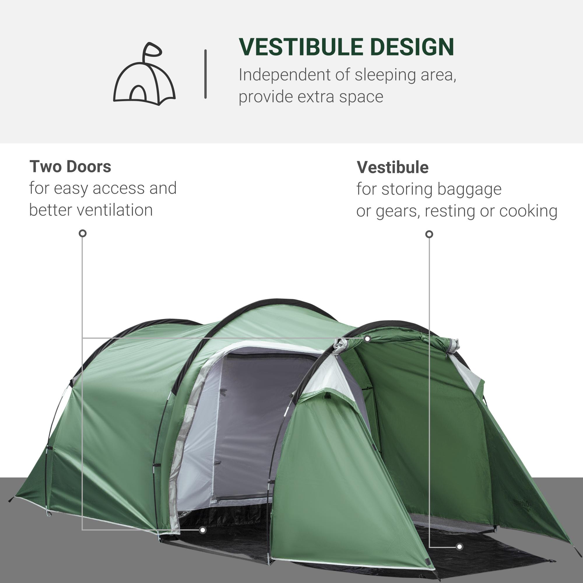 Tenda da Campeggio 4 Persone 426x206x154 cm con Vestibolo Verde