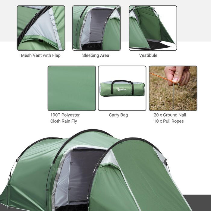 Tenda da Campeggio 4 Persone 426x206x154 cm con Vestibolo Verde