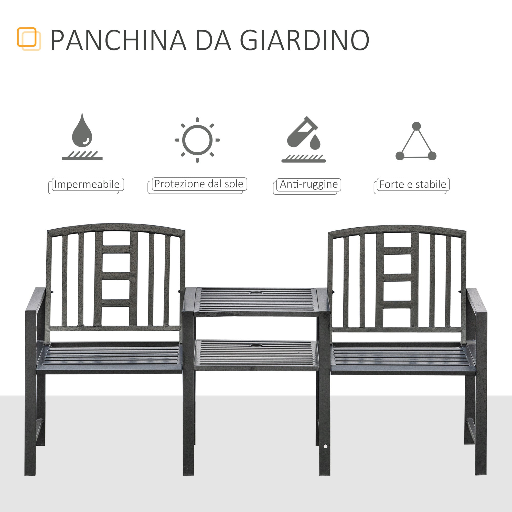 Panchina 2 Posti da Giardino 165x52x83 cm con Tavolino Nera