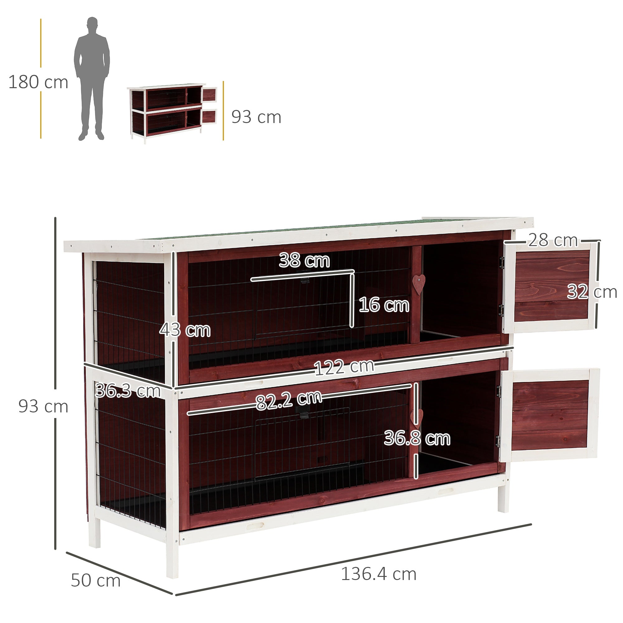 Conigliera da Esterno 136,4x50x93 cm in Legno Marrone e Bianco