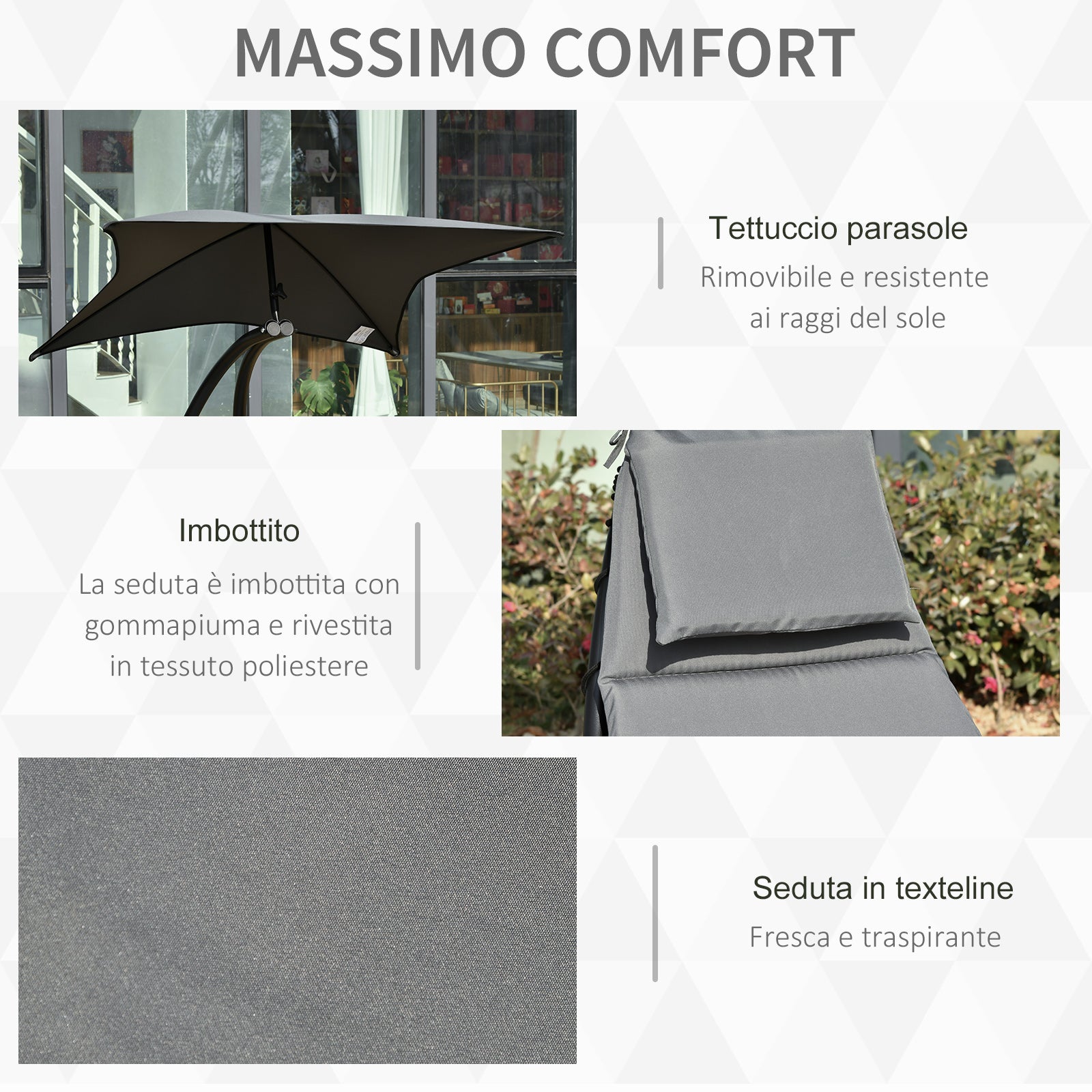 Lettino a Dondolo da Giardino 185x100x190 cm in Metallo Grigio scuro