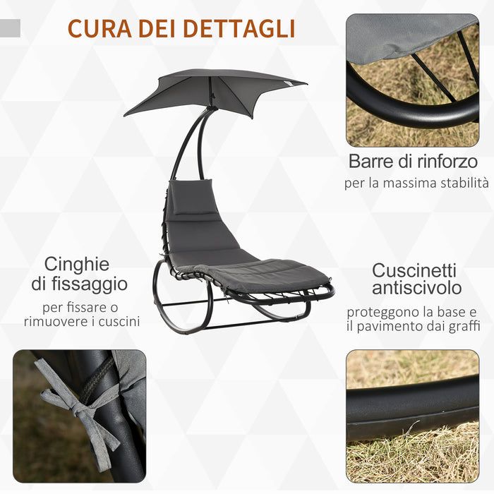 Lettino a Dondolo da Giardino 185x100x190 cm in Metallo Grigio scuro