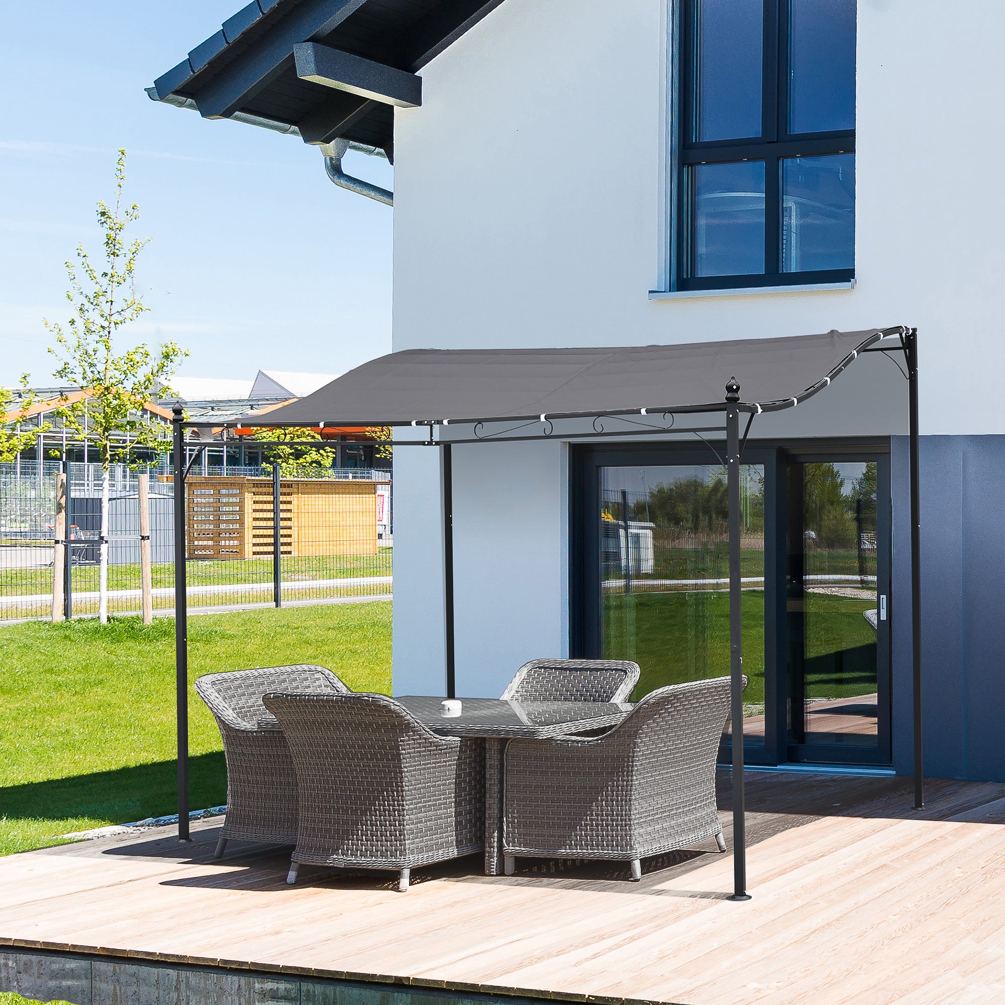 Pergola da Giardino 3x3m in Metallo e Poliestere Grigio